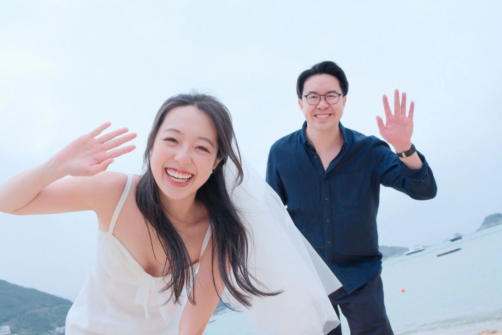Waving on the beach